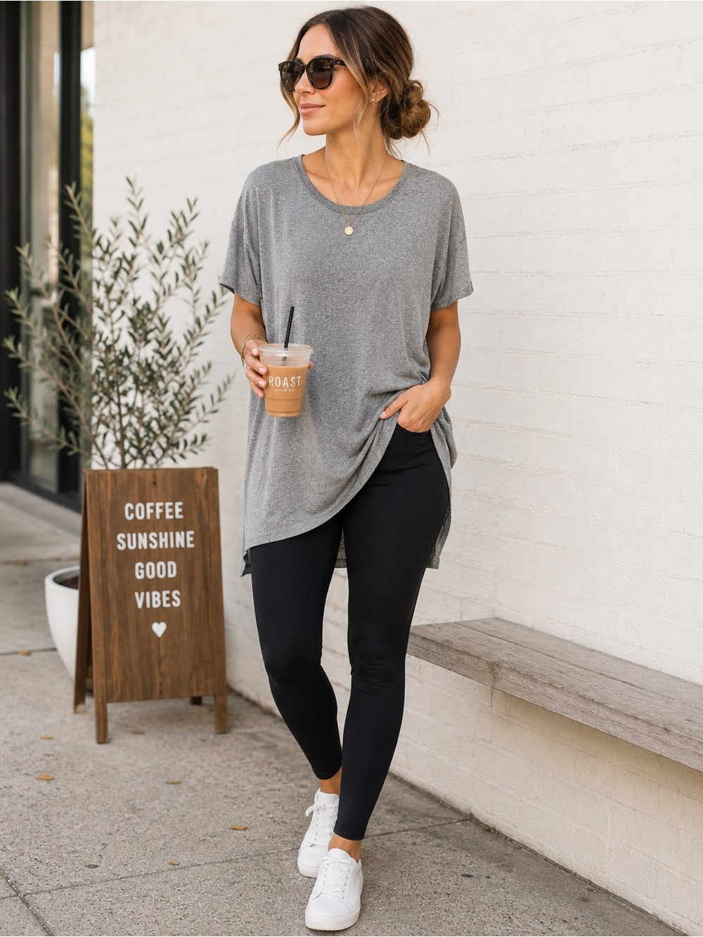 Talula Aritzia Gray Oversized Tunic Tee Large 100% Viscose Longline